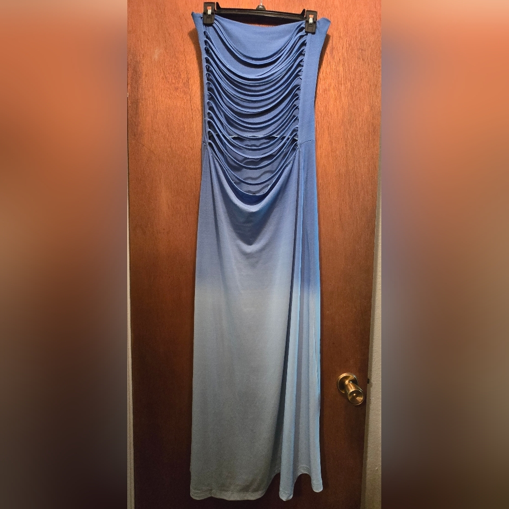 HAODUOYI Blue Maxi Dress Strapless Backless Gradient Color SzL - Picture 6 of 12